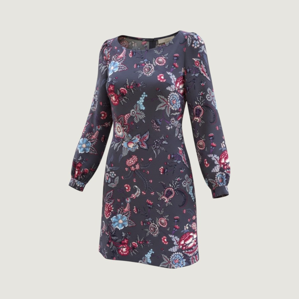 LOFT Womens Gray Floral Paisley Long Sleeve Shift Dress Size 4